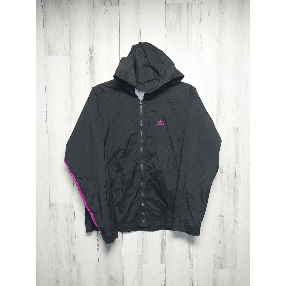 Adidas Activewear Track Jacket Women's Small Black Striped Hooded Long Sleeve